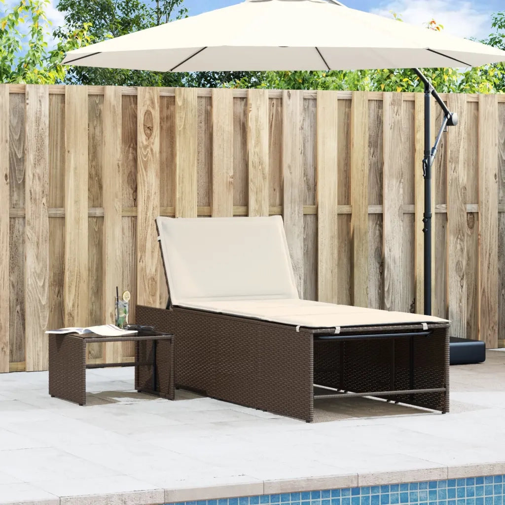 Lettini Prendisole 2 pz | Sdraio da giardino | Lettino da sole con tavolo marrone in polyrattan