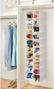 Cassa da appendere con 20 contenitori – grande cassa da appendere per abbigliamento, scarpe e accessori – cassa da appendere pieghevole per magazzinaggio spaziale – blu/beige