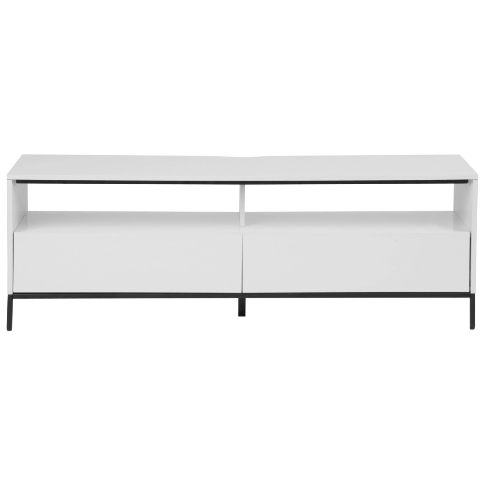 Mobile TV bianco con LED per TV fino a 70ʺ con ripiani a 2 cassetti