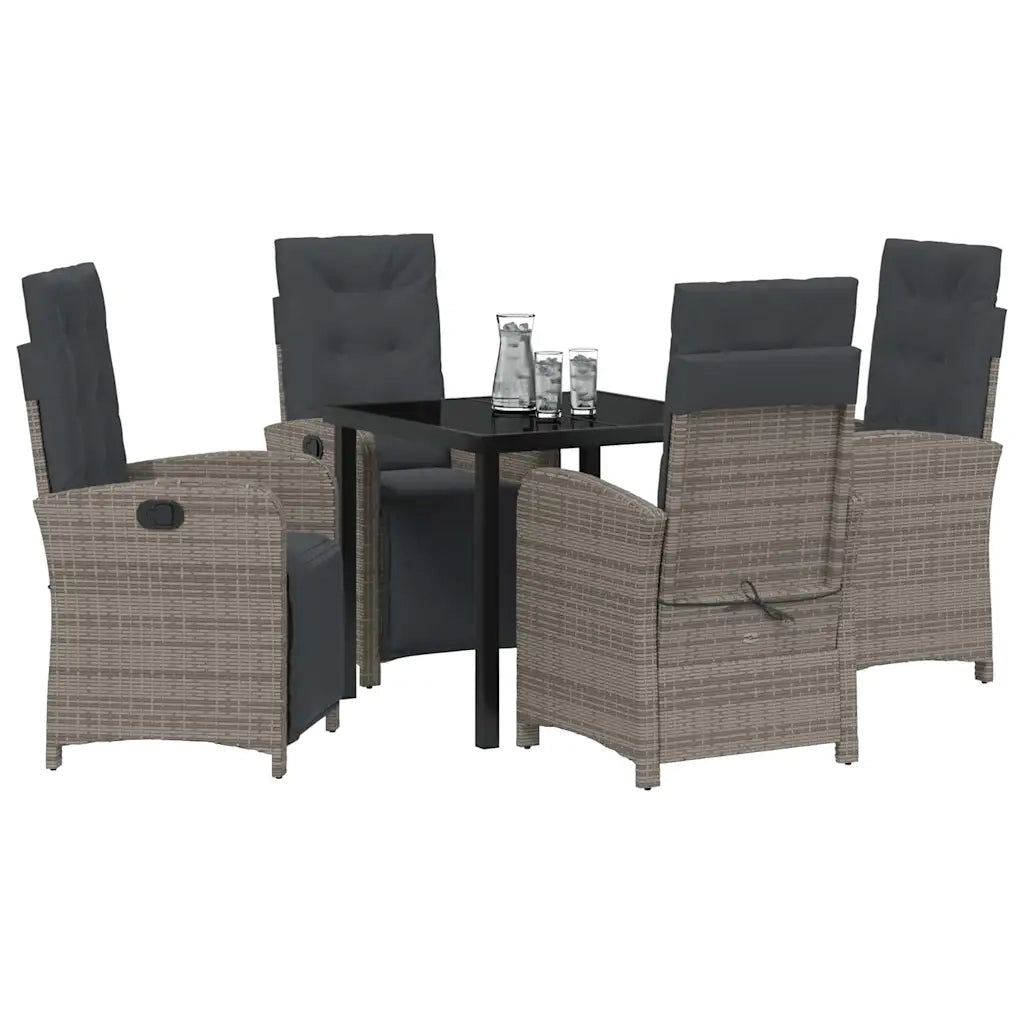 Set da Pranzo per Giardino con cuscino 5 pcs Grigio polyrattan