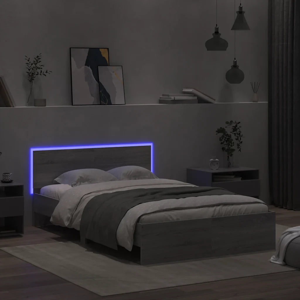 Giroletto con Testiera e LED-Struttura Letto con testiera Grigio Sonoma 135x190 cm 318009