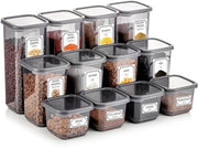 Set di contenitori di conservazione a chiusura ermetica, 12 contenitori, organizzatori di cucina e contenitori per conservazione di cibi secchi, BPA-free.