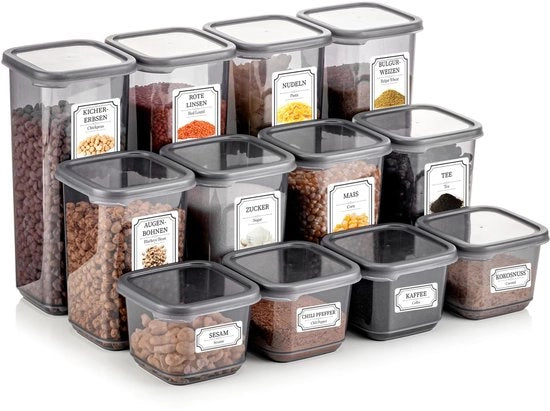 Set di contenitori di conservazione a chiusura ermetica, 12 contenitori, organizzatori di cucina e contenitori per conservazione di cibi secchi, BPA-free.