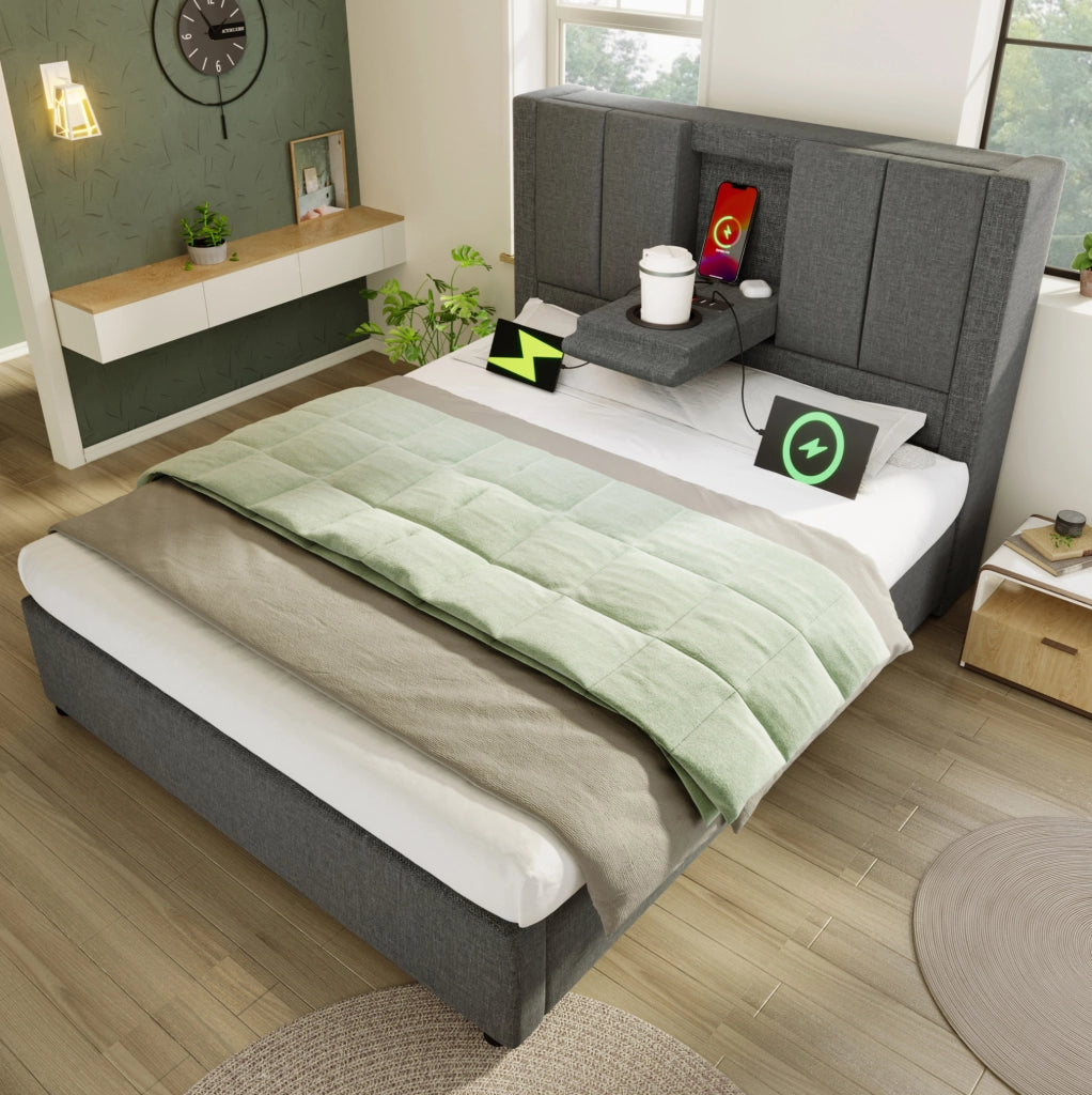 Letto singolo 90x200 cm con materasso, USB-C e vano contenitore