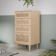 Cassettiera Livia 4 cassetti in rovere con dettagli effetto Rattan 50.4x41.4x109H