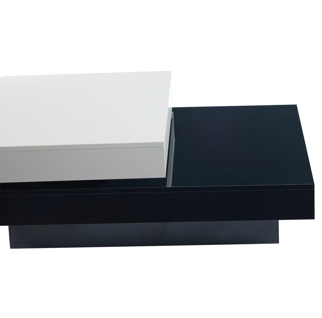 Tavolino da salotto 103x60x35.5 cm girevole a due livelli in truciolare bianco e nero