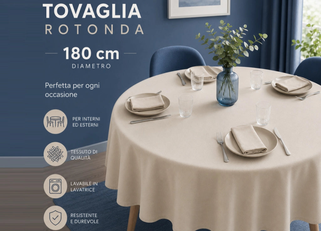 Tovaglia Salotto Cucina 100% Made In Italy Rotonda 180cm Diverse Fantasie - Rotonda 180 - Edera