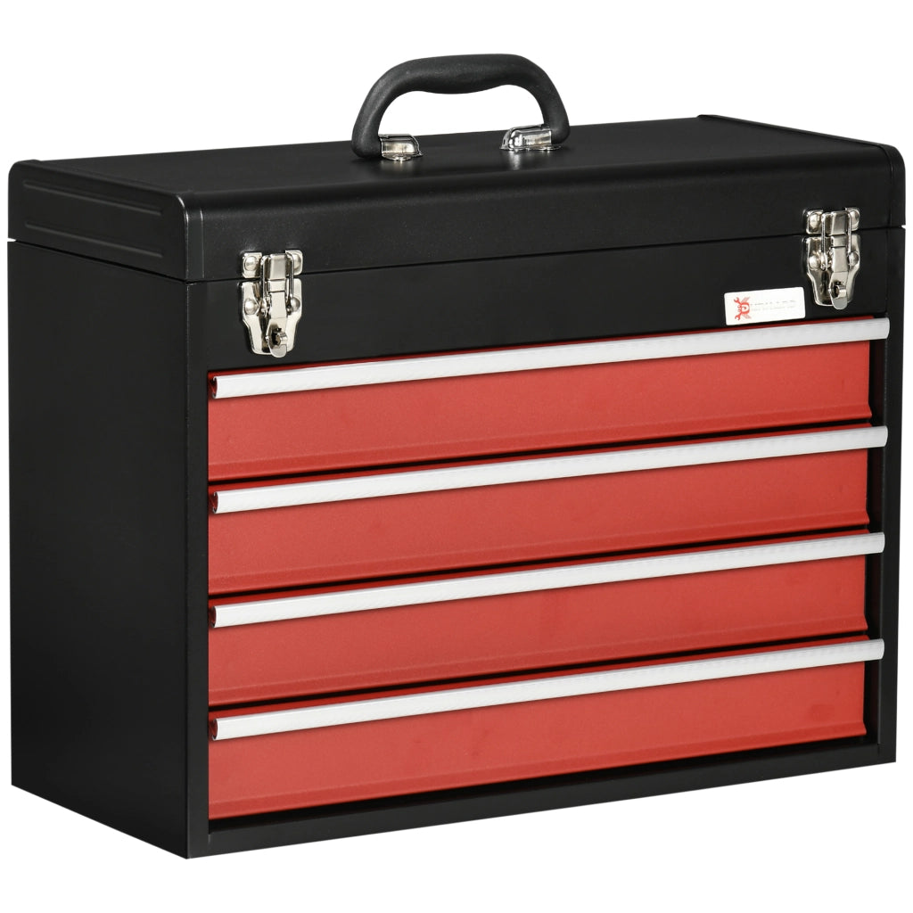 Cassetta portautensili in acciaio con 4 cassetti e vano superiore chiudibile, nero, 51 x 22 x 39,5 cm