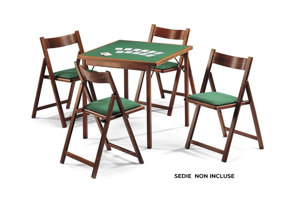 Tavolo da Gioco Quadrato Pieghevole 80x80 cm in Legno Panno Verde Del Fabbro Classic