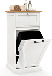 Mobile con Cesta Portabiancheria, Cesto per Biancheria con Cassetto, Mobile Multiuso da Bagno, 40x37x82 cm, Bianco
