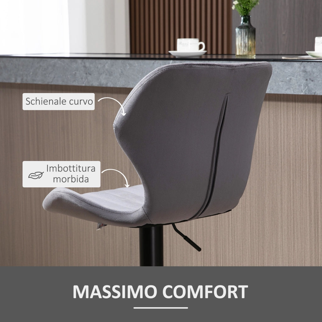 Sgabello da Bar ¨C zephmum ¨C Velluto Grigio Metallo 47x51.5x92-114 cm