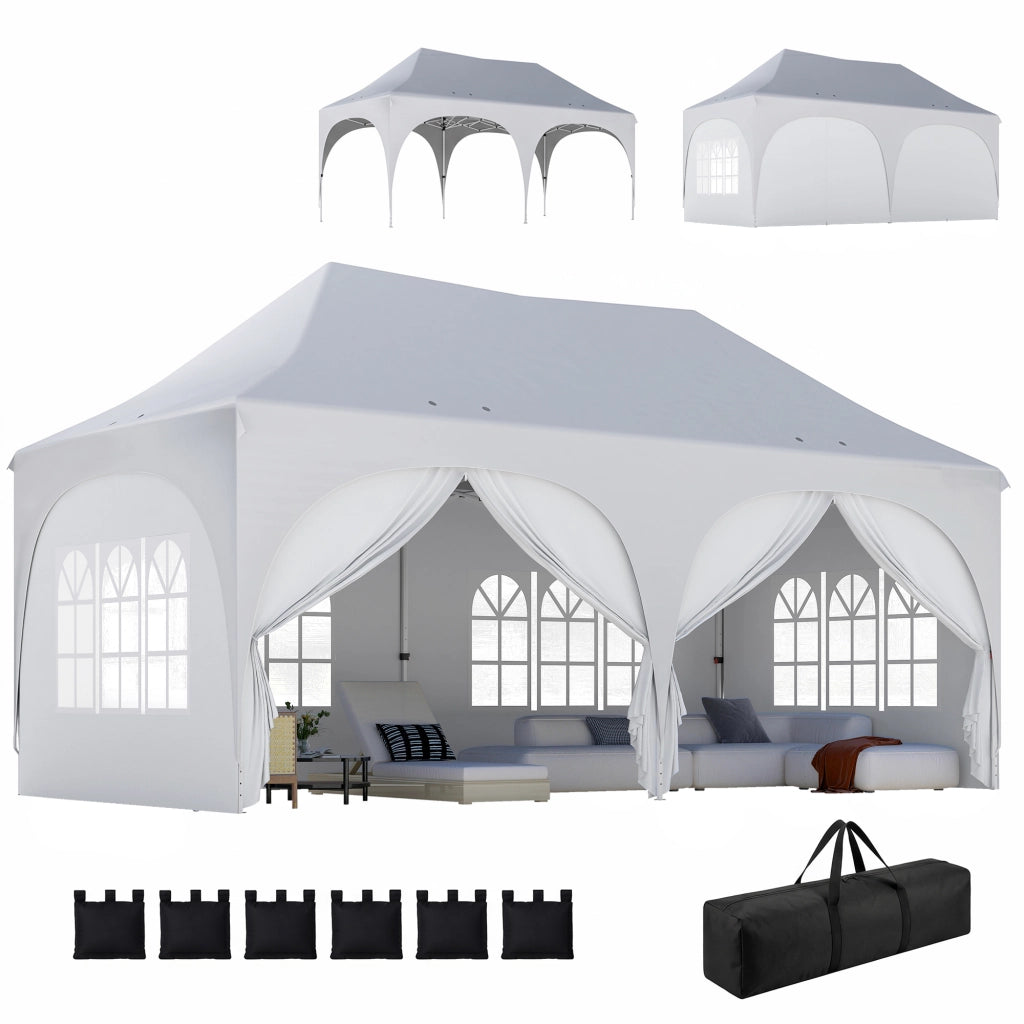 Gazebo da Giardino Pieghevole con Pareti ¨C zephmum ¨C Bianco 3x6 m