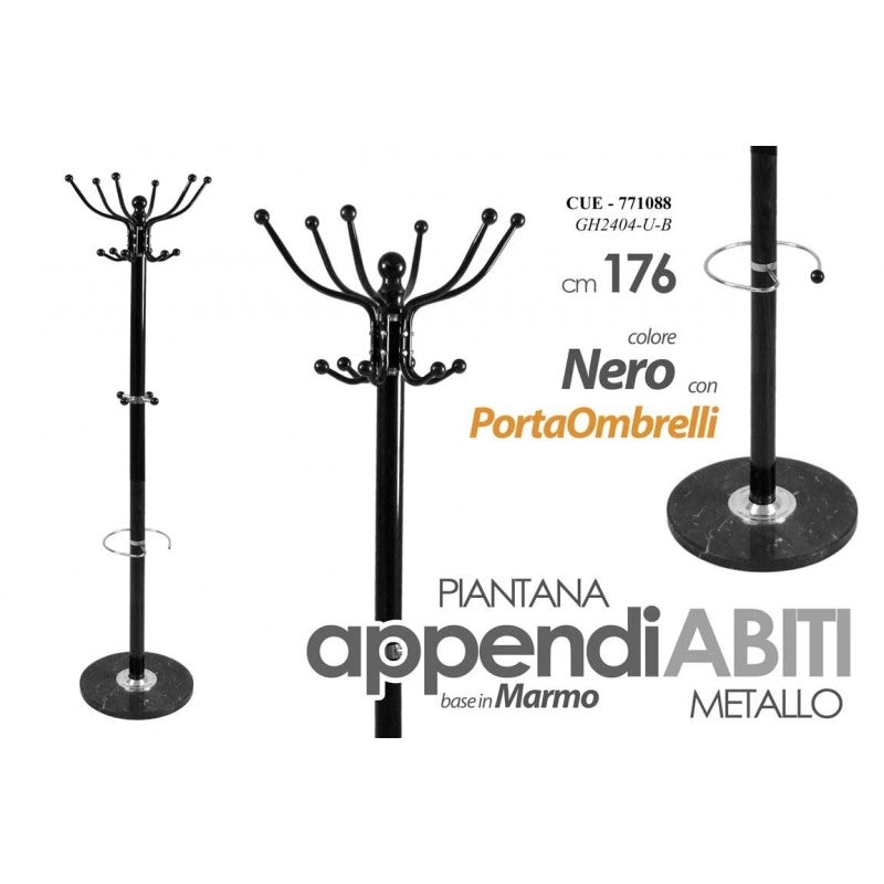 Piantana appendiabiti con portaombrelli metallo nero cm 176