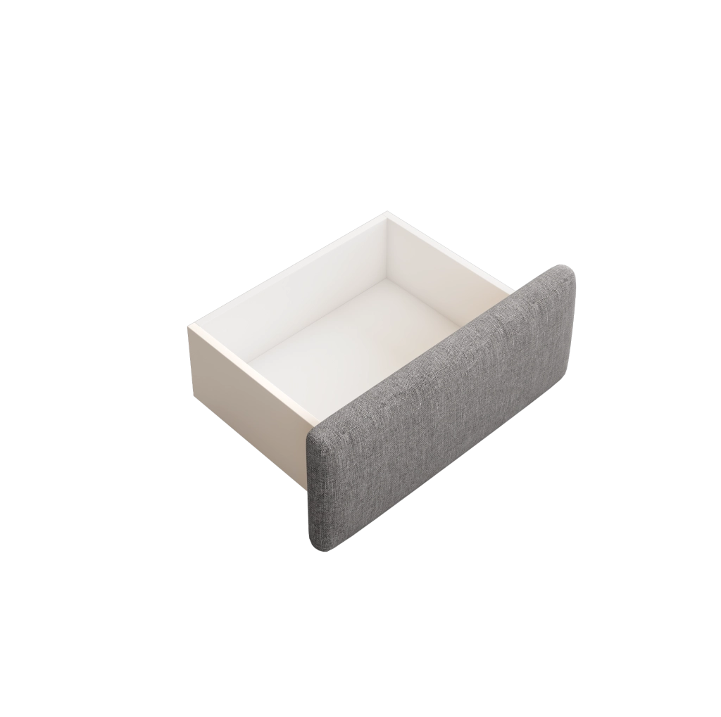 Letto imbottito 140x200 cm grigio con contenitore idraulico e 2 cassetti