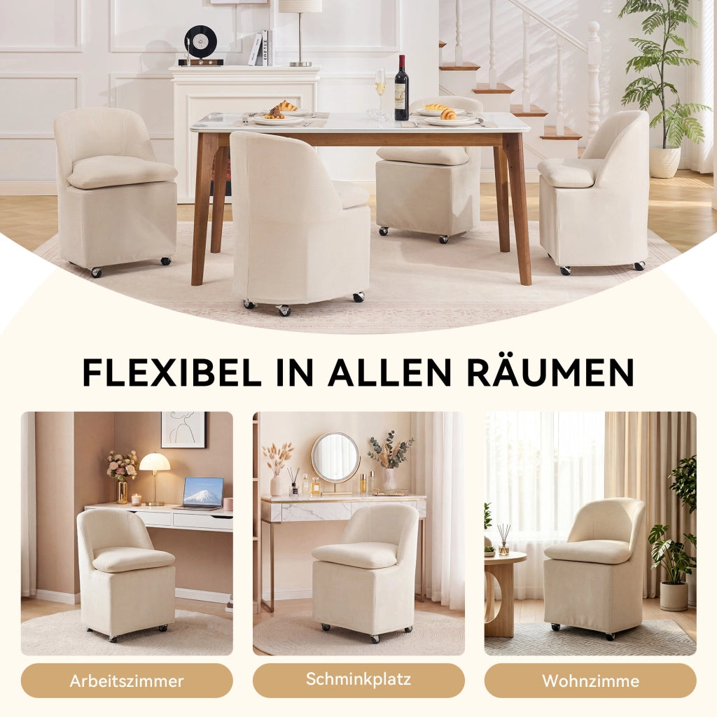 SEDIA girevole con rotelle 53,5x53x78,5 cm in chenille beige Set da 2 pezzi