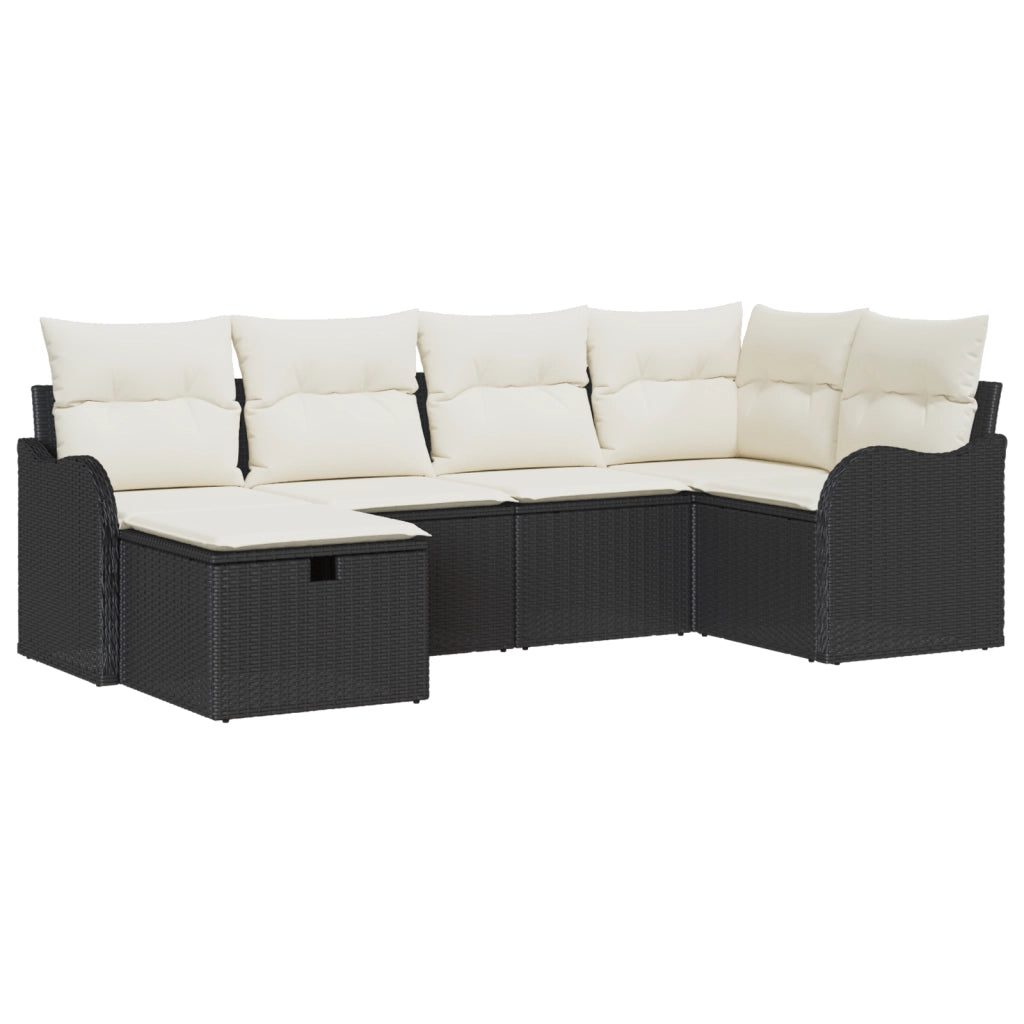 Set di Divano da Giardino 6 Pezzi con Cuscini Nero Polyrattan