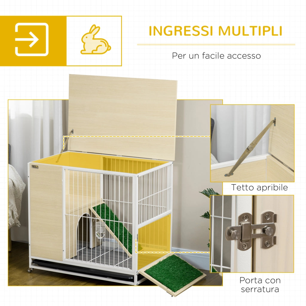 Gabbia per Conigli con Serbatoio d'Acqua e Vassoio ¨C Zephmum ¨C 78x52.5x76.5 cm