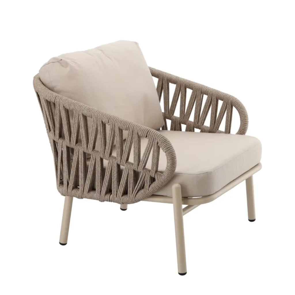 Salotto da giardino 4 posti CORDIA beige in alluminio con divano, poltrone e tavolino