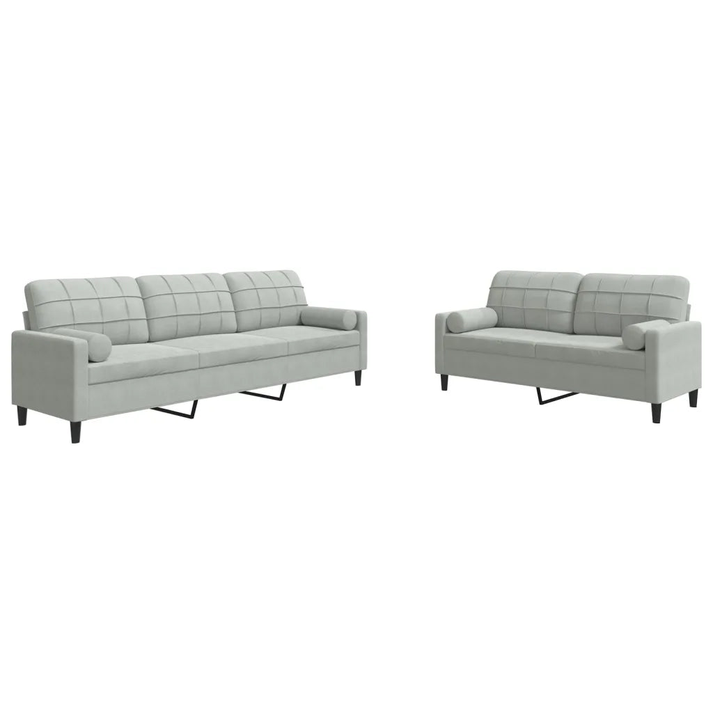 vidaXL Set di Divani 2 pz con Cuscini e Rinforzi Grigio Chiaro Velluto