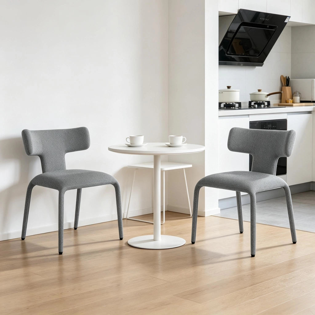 Sedia Set da 2 con Schienale Curvo Ergonomico e Ruote, in Lino, Metallo e Spugna, Grigio 53 × 53 × 78 cm