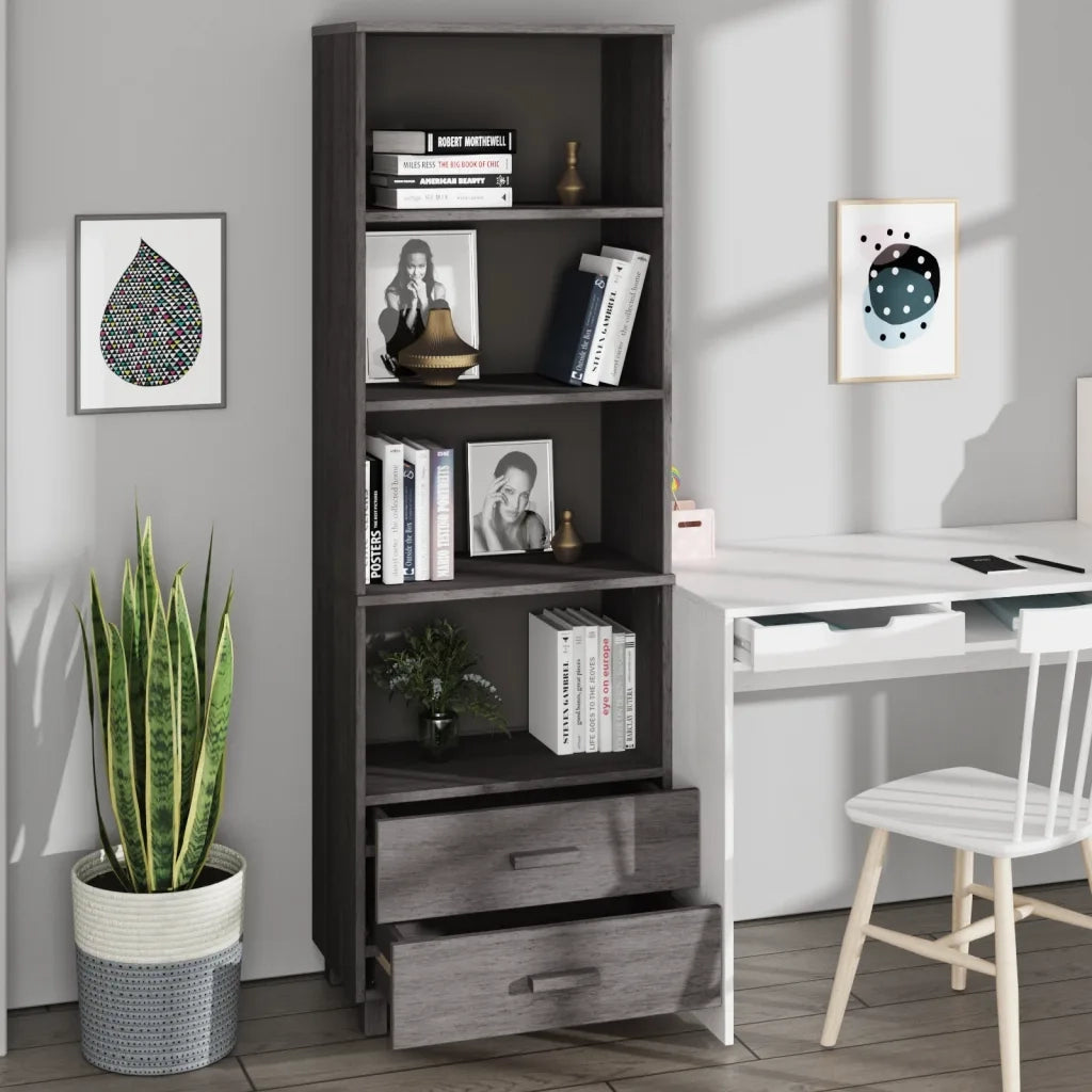 Credenza HAMAR Grigio Chiaro 60x35x180cm Legno Massello di Pino 340491