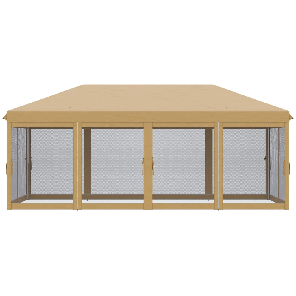 Gazebo da Giardino 6x3m Pieghevole con Zanzariera Altezza Regolabile e Borsa di Trasporto Beige