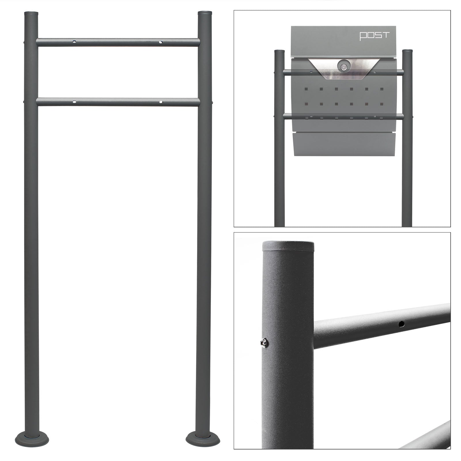 Telaio di supporto per cassetta postale singola autoportante, verniciato a polvere antracite