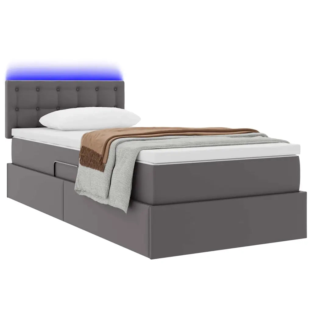 Letto con contenitore e LED Grigio 90 x 200 cm Pelle Sintetica 3371015