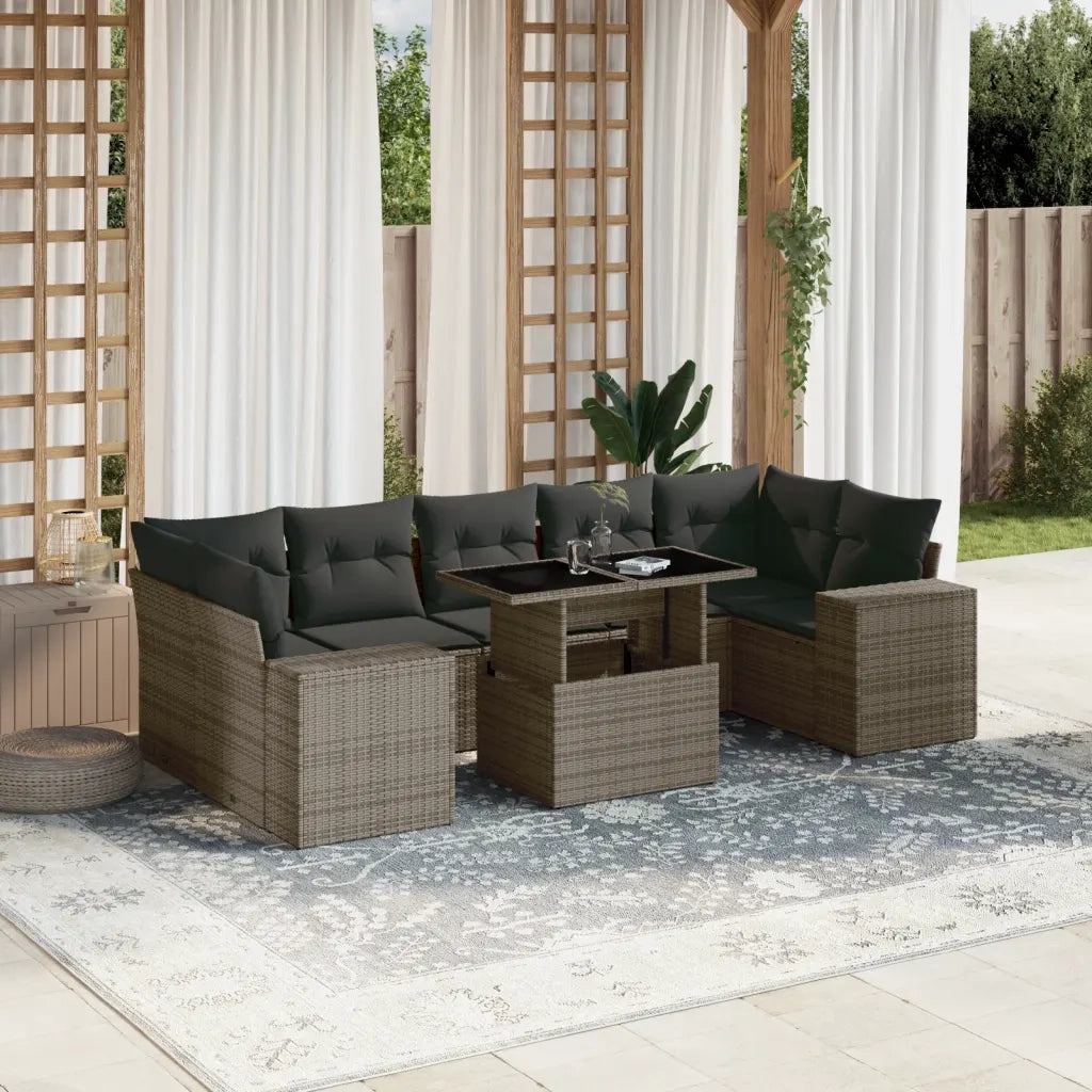 Set Divano da Giardino 8 pz con Cuscini Grigio in Polyrattan 3269040