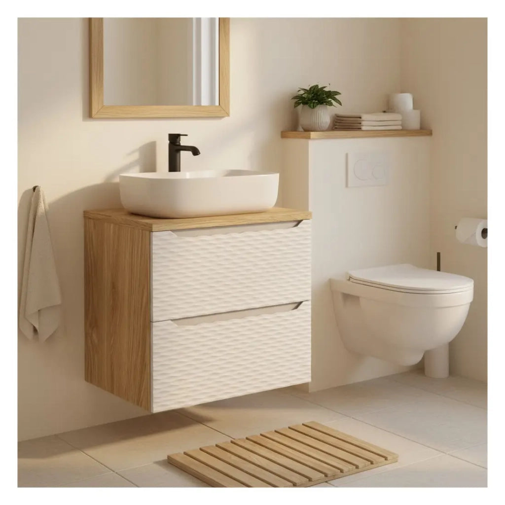 Piano lavabo YOKA – Finitura rovere chiaro, 70 cm