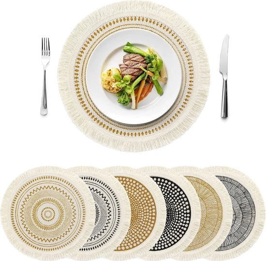 Set di 6 piatti di presentazione, rotondi, tessuti, piatti di presentazione antiscivolo, piatti di presentazione per cucina, sala da pranzo, matrimonio, fattoria, decorazione da tavola.