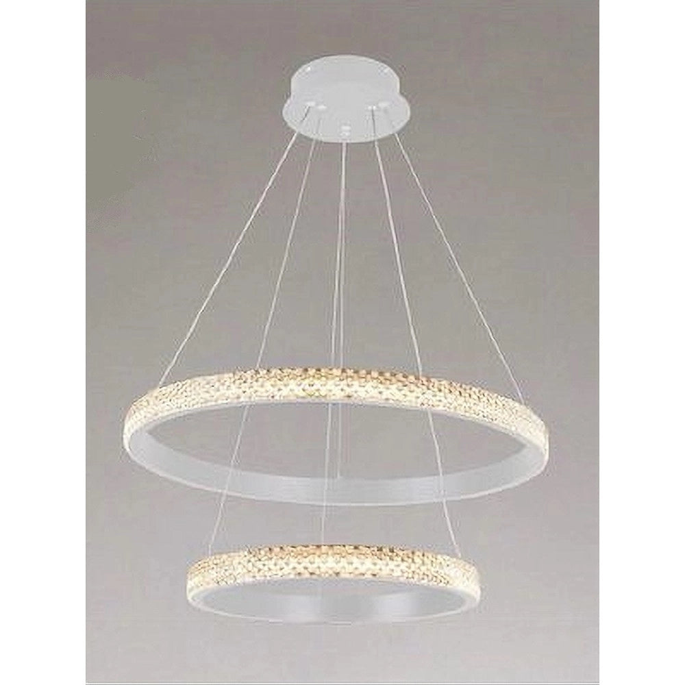 Trade Shop - Lampadario Sospensione Led 60 W 2 Cerchi Anelli Cristallo Telecomando Bianco 31951 -