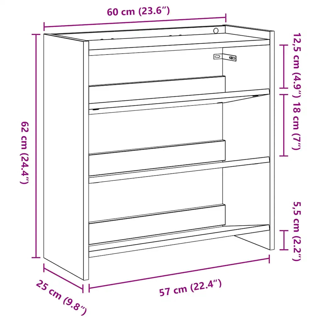 Scarpiera Rovere Fumo 60x25x62 cm in Legno Multistrato