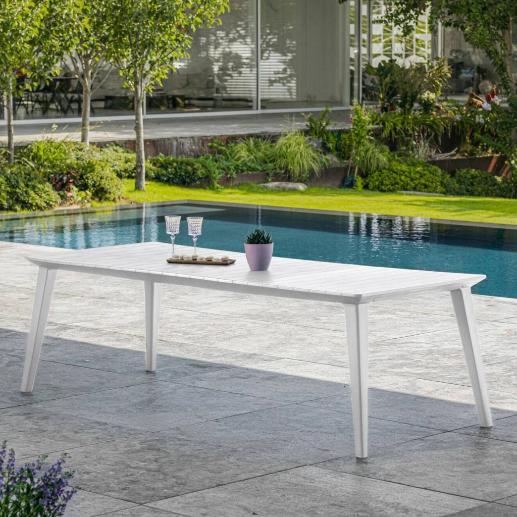 Tavolo da esterno Camrose, Base per picnic, Piano da pranzo da giardino, Banco outdoor multiuso, 235x98 h74 cm, Bianco
