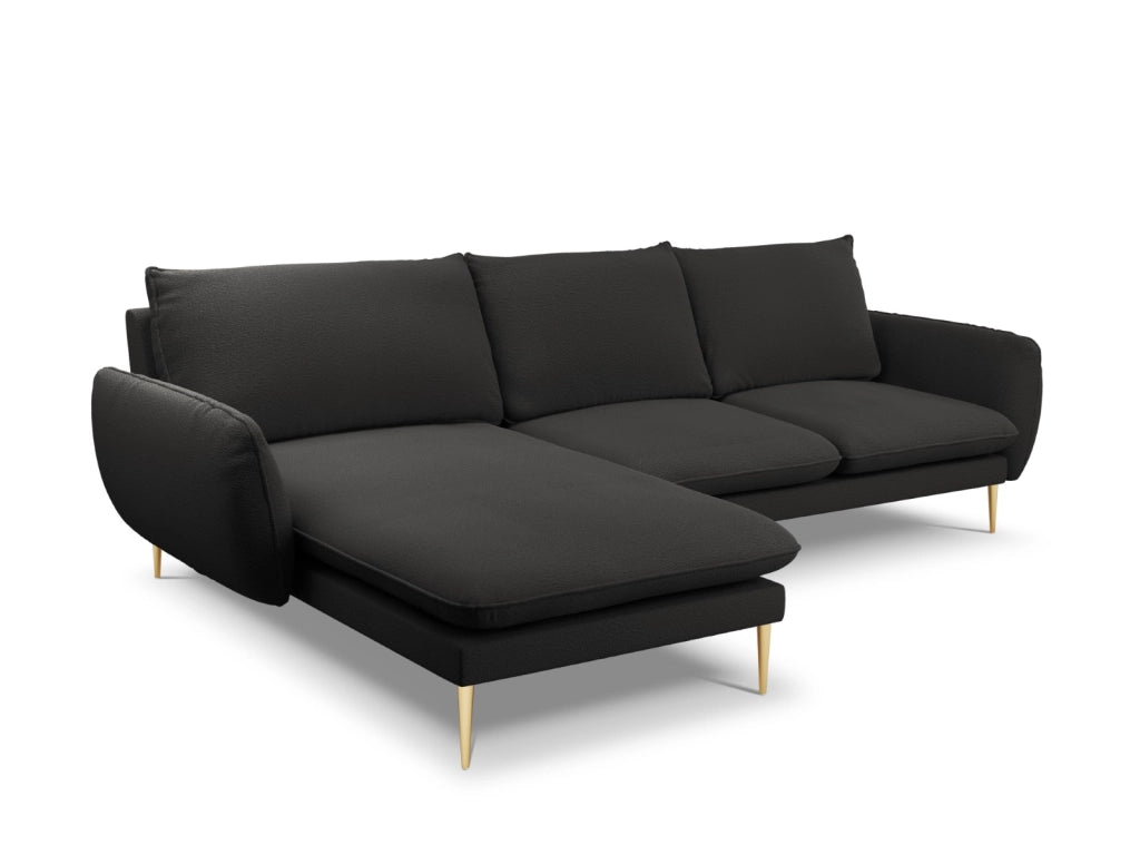Cosmopolitan Design - Divano angolare sinistro "Vienna" 5 posti in bouclé nero 