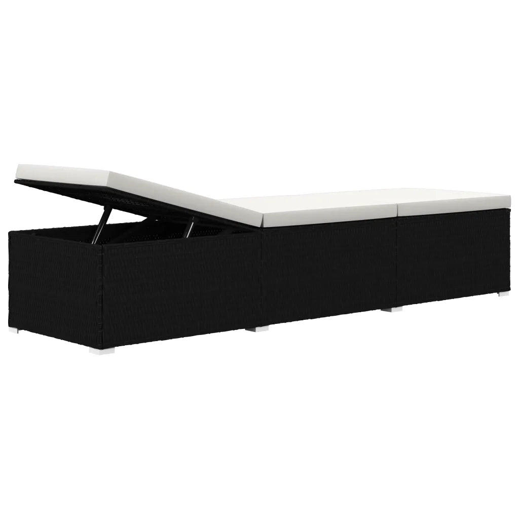 Lettini Prendisole con Tavolino 3 pz in Polyrattan Nero 3057662