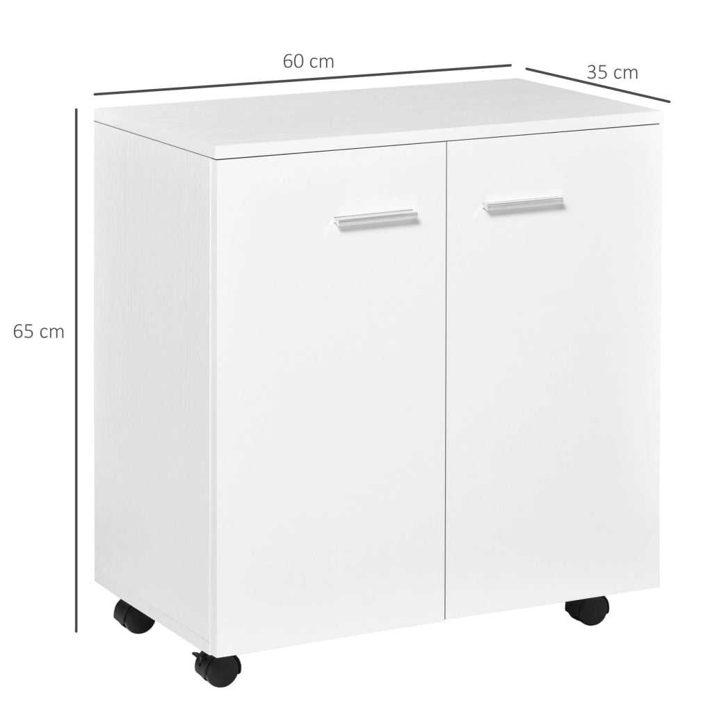 Mobile TV in legno con Ruote e 2 ante Bianco 60x35x65 cm