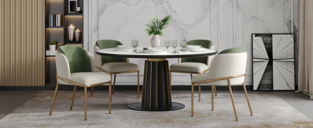 SEDIA da pranzo nordica, 44.5x50.8 cm, PVC verde/oro, Set da 4 pezzi