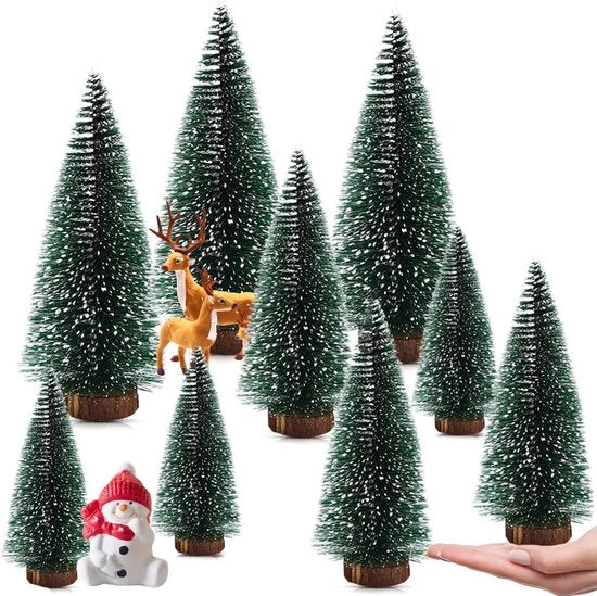 Mini albero di Natale in legno con base per decorazione da tavola - Natale 10/15/20 cm, 9 pezzi