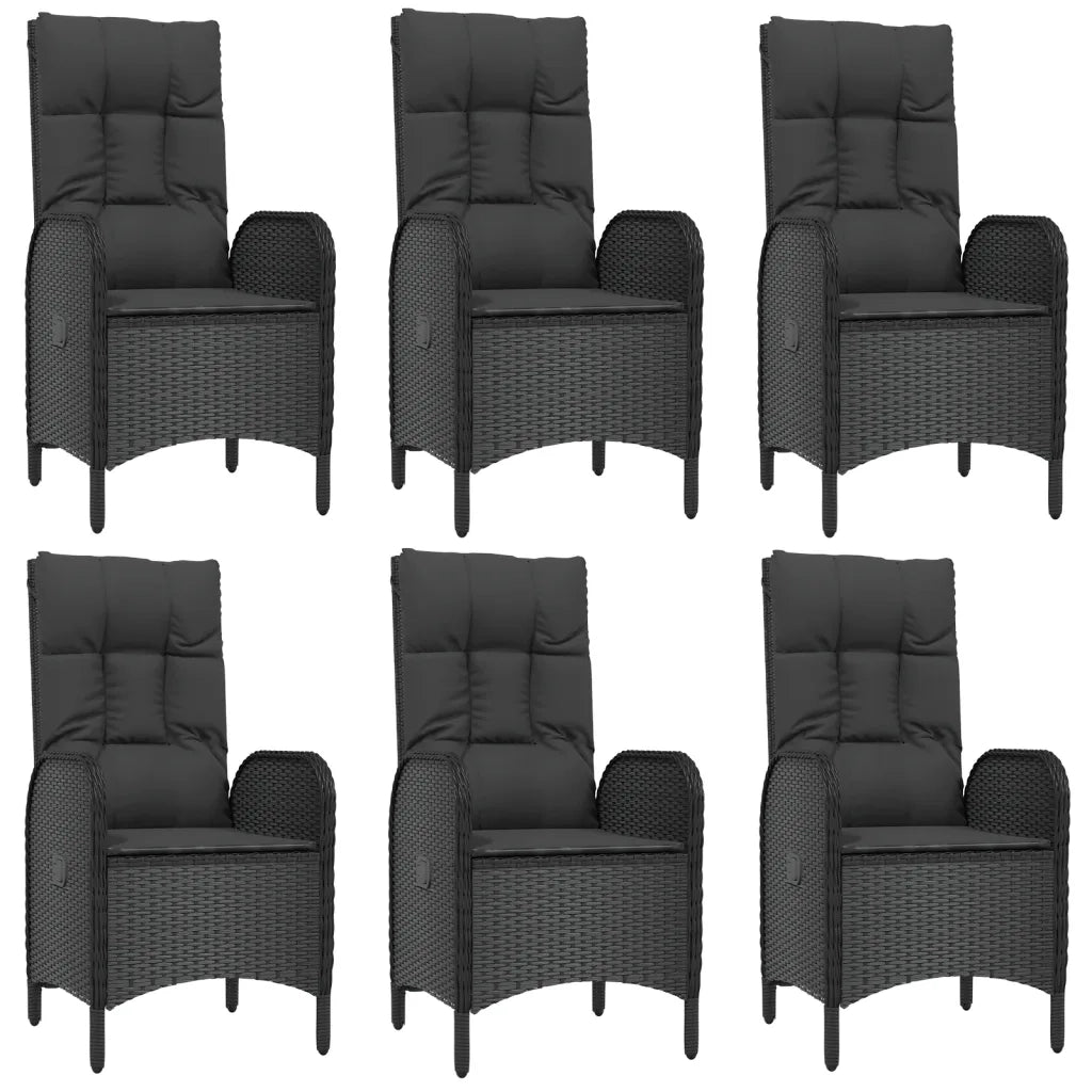 Set da Pranzo da Giardino 7 pz Nero con Cuscini in Polyrattan 3185172