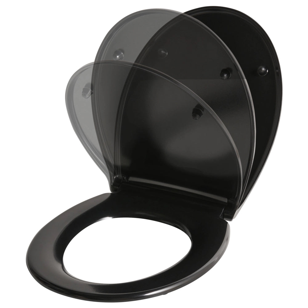 Sedile per wc Duroplast nero 45 x 37 cm Distanza tra i fori 16 cm Chiusura morbida a sgancio rapido Stile minimalista wc bagno