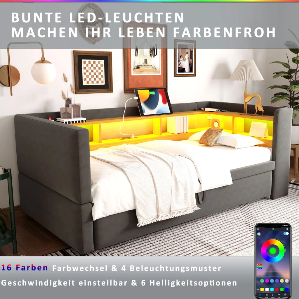 Divano letto imbottito estraibile 90/180x190 cm grigio scuro