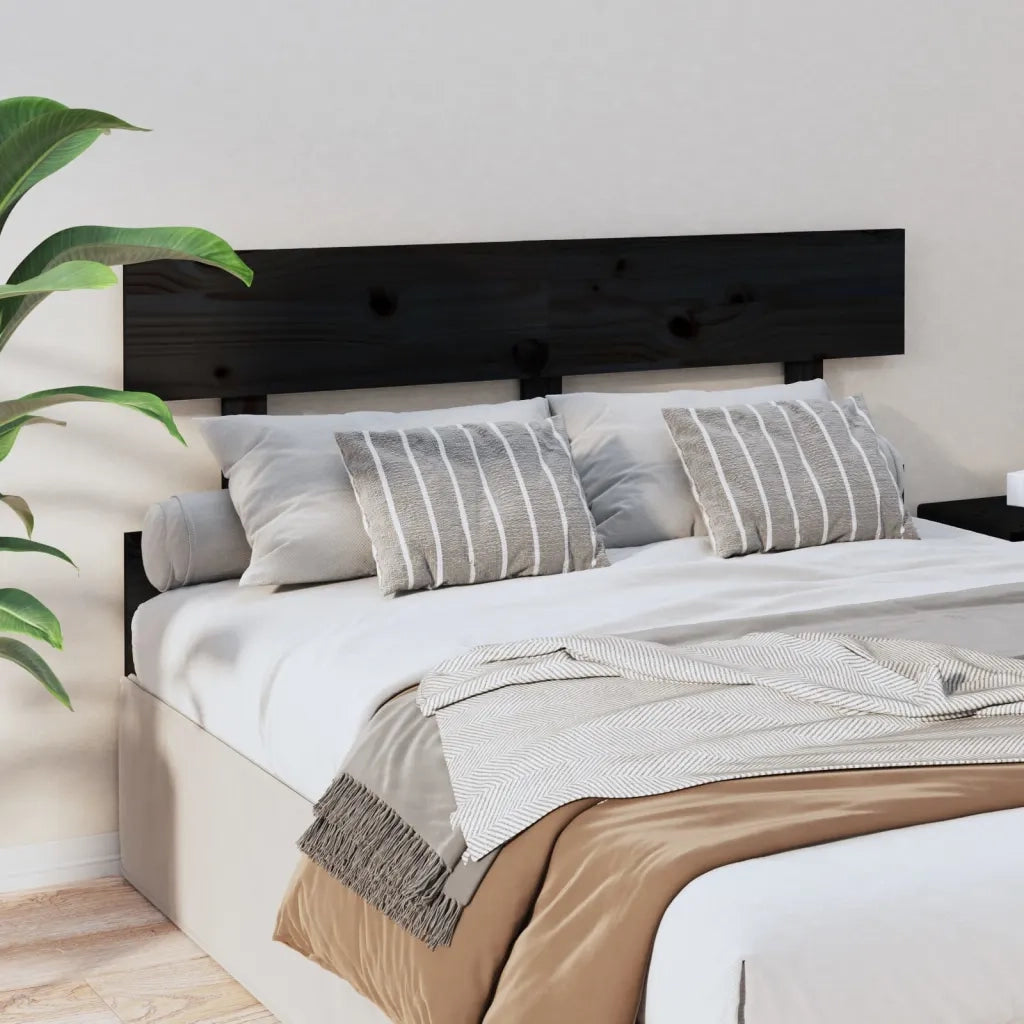 Testiera per Letto Nera 124x3x81 cm in Legno Massello di Pino 819064