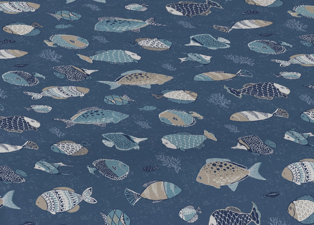 Copriletto Piquet Primavera Estate 100% Cotone Disegno Oceano - Matrimoniale - Blu