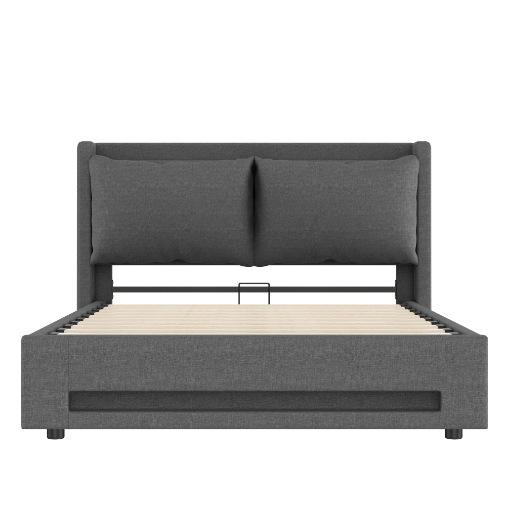 Letto matrimoniale con baldacchino 140x200cm con testiera e riporcello in velluto grigio scuro
