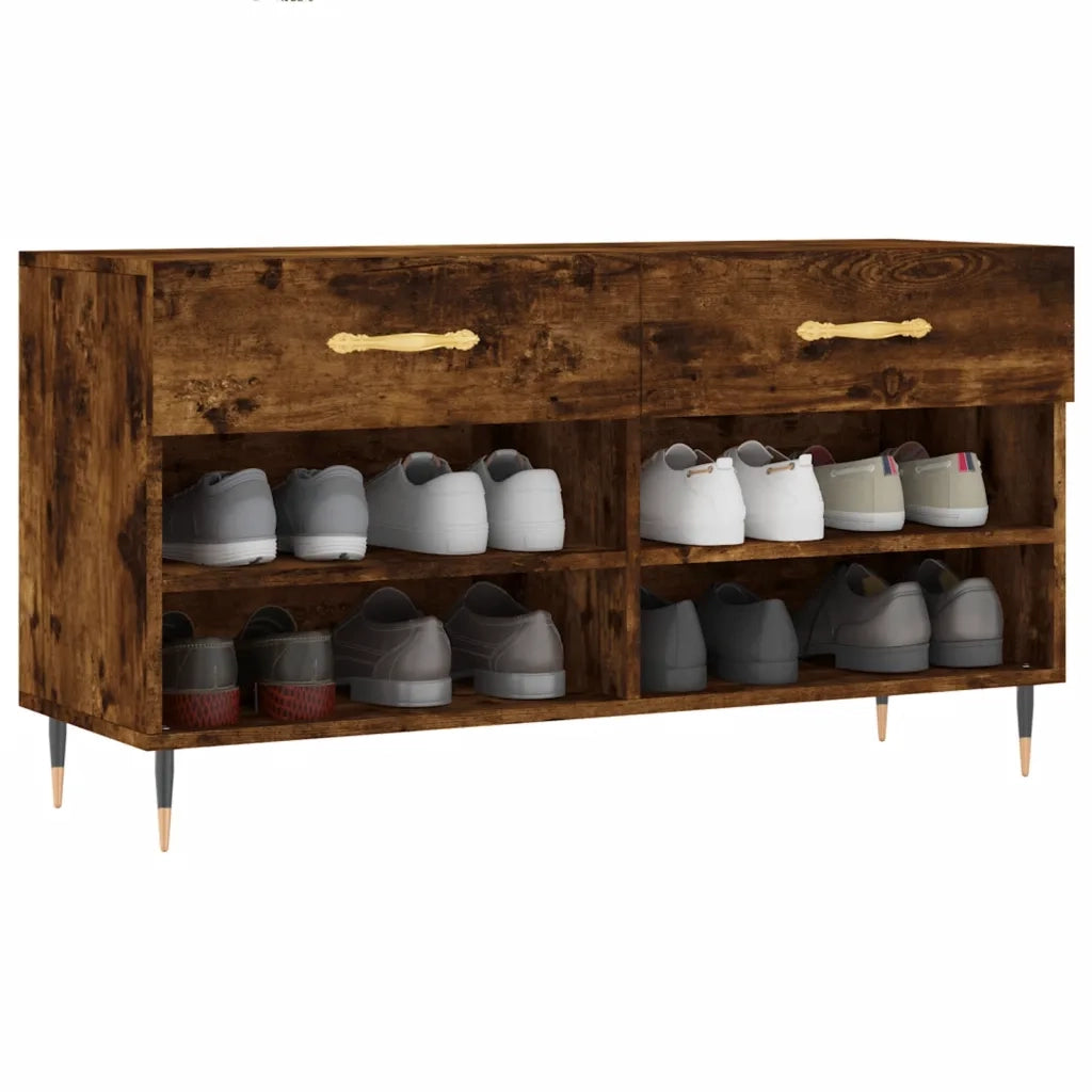 Panca Porta Scarpe | Scarpiera | Mobile per scarpe Rovere Fumo 102x35x55 cm Legno Multistrato
