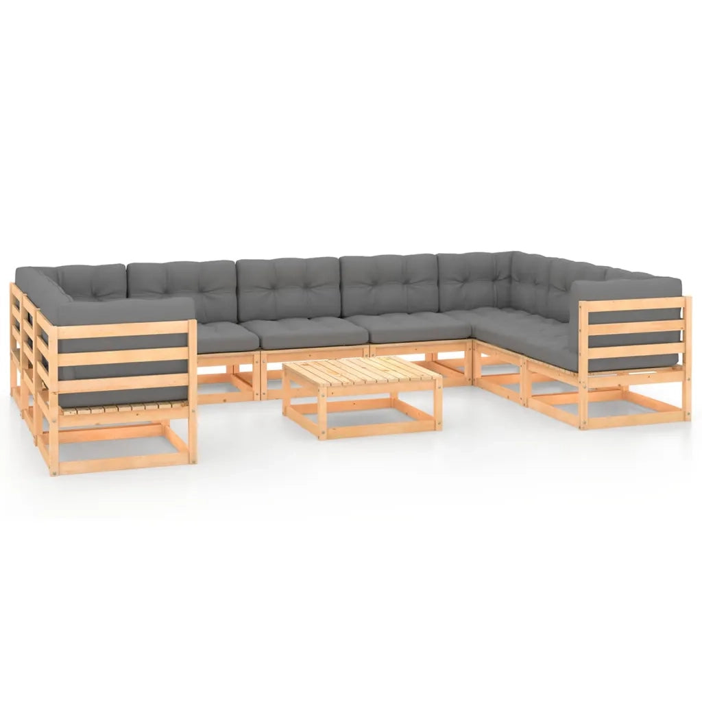 Set Salotto Giardino 10pz Cuscini Antracite Legno Massello Pino 3078144