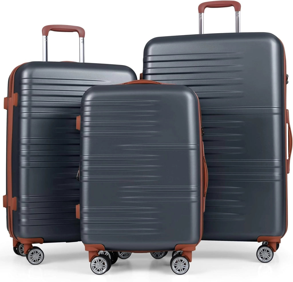 Set di Valigie Rigide 3 Pezzi, Set Valigia da Viaggio in ABS con TSA Lucchetto, Manico Telescopico in Alluminio e Ruote Piroettanti, 20", 24", 28" (Nero)