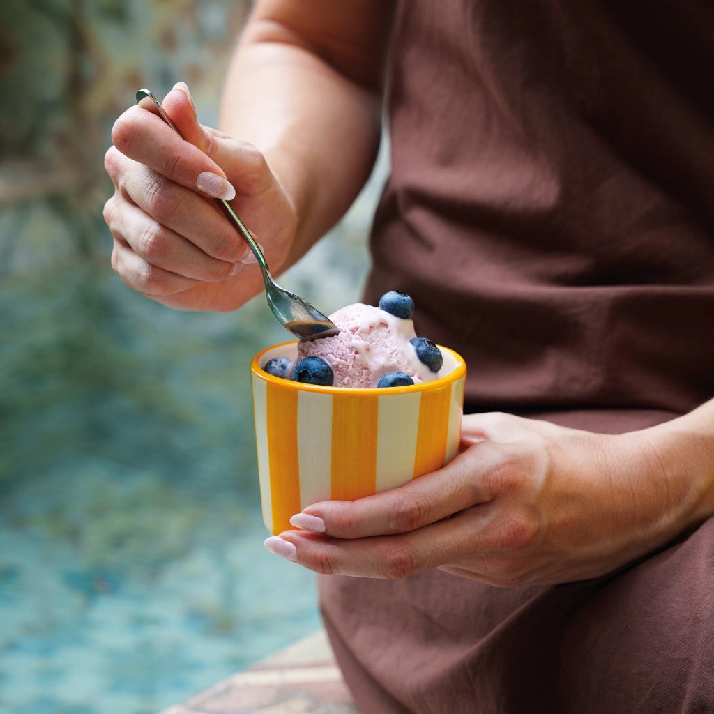 Lido Set 2 Bicchieri Tumbler Righe Giallo: Artigianato Artistico di Civita Castellana, Design Elegante e Versatile per Bevande o Dessert, 2 Pezzi