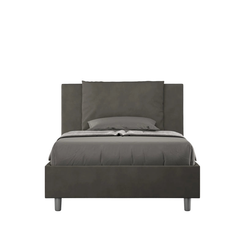 Letto imbottito Piazza e mezzo 110x210 cm Antea - Contenitore,Microfibra,Grigio